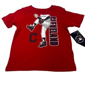Team Athletics MLB Boy's Sz 3T Cleveland Baseball Short Sleeve Tee Shirt Red New